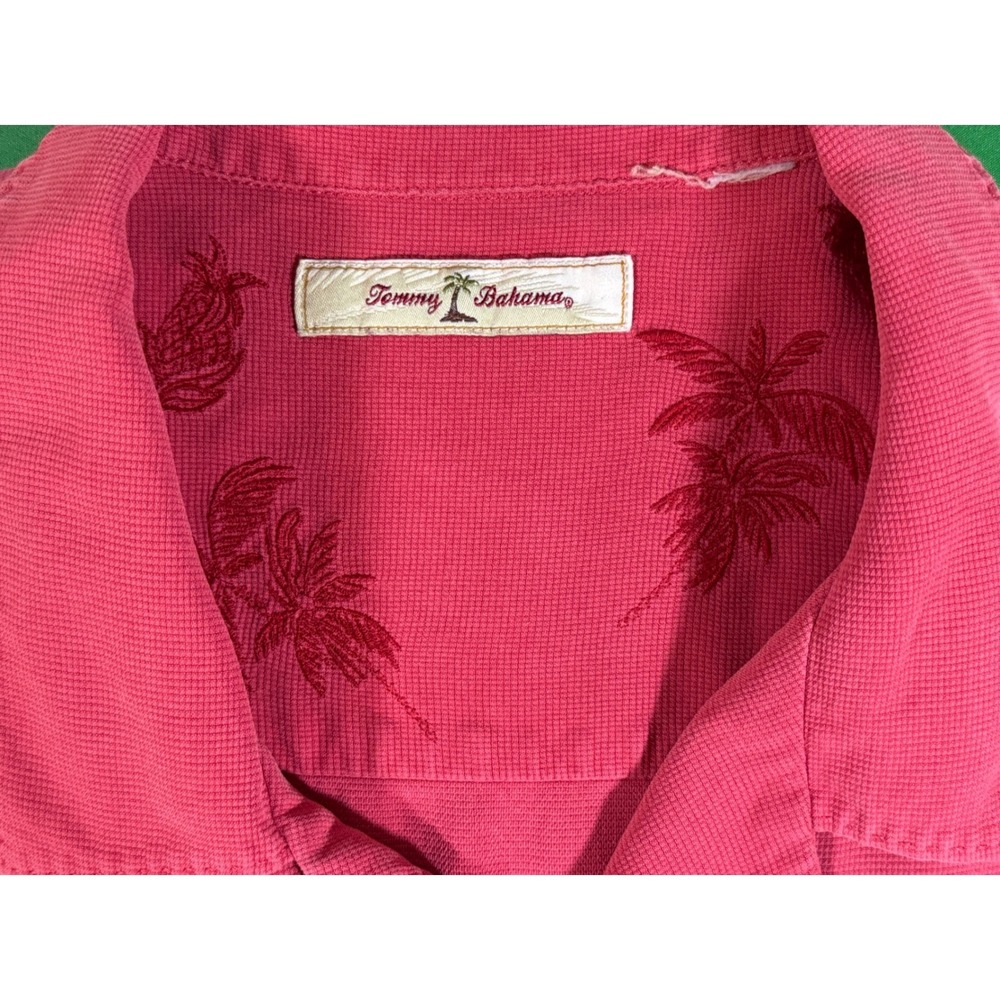 Tommy Bahama Mens Salmon/Red Waffle Weave Short Sleeve Camp Shirt XXL - Picture 2 of 7